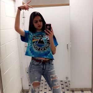 Pink Floyd tie dye blue crop top tshirt